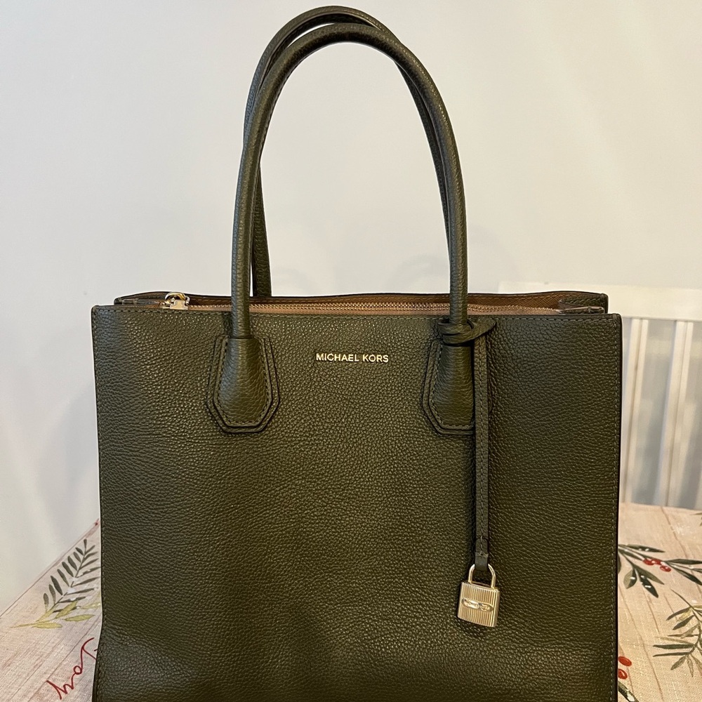 Michael Kors Dark Green Leather Tote